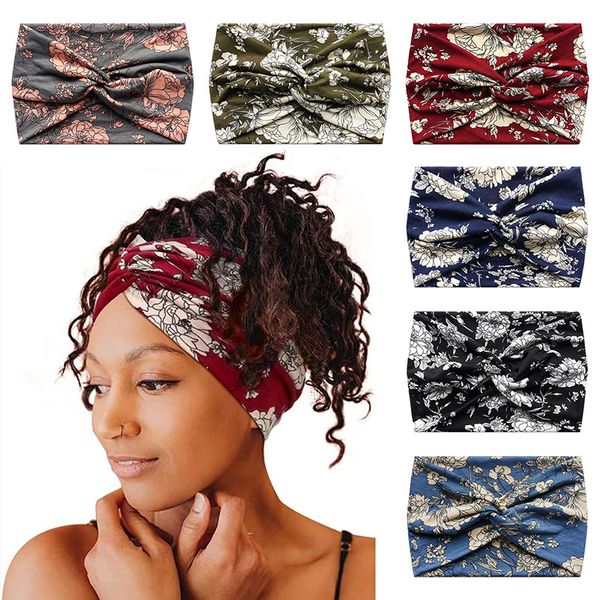 Bohemia Women Turbano Floral Listrado Tie Dye Impresso Yoga Sports Nó da cabeça Vintage Bandas de cabelo Wide Hair Accessories M4298