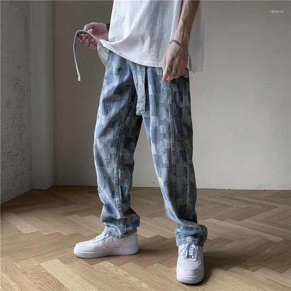 Calça masculina jeans de outono Personalidade de perna larga de perna larga as calças de hip-hop Pantalones de hombre mass jogadores