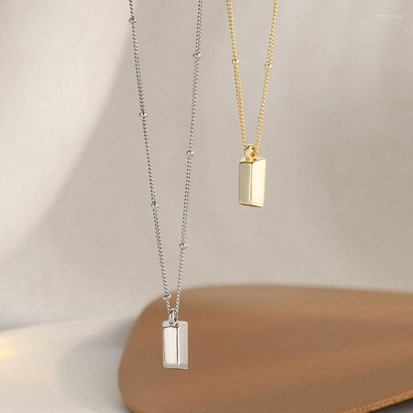 Ketten Retro Geometrische Rechteckige Gold Ziegel Halskette Für Frau Silber Farbe Weiblichen Einfachen Glücksperlen Schmuck