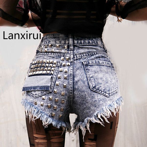 Femmes Shorts Haute Qualité Sexy Jeans Femmes Rivet Bronzage Trou Taille Basse Denim Slim Mode 230508