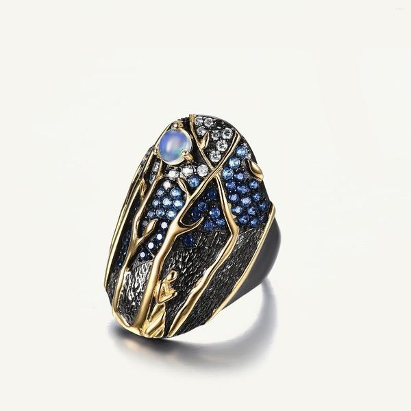 Кластерные кольца Gem's Ballet Design Jewelry Ethiopia Opal ручной работы оригинальной черной луны 925 стерлинговой серебряный свиток для женщин