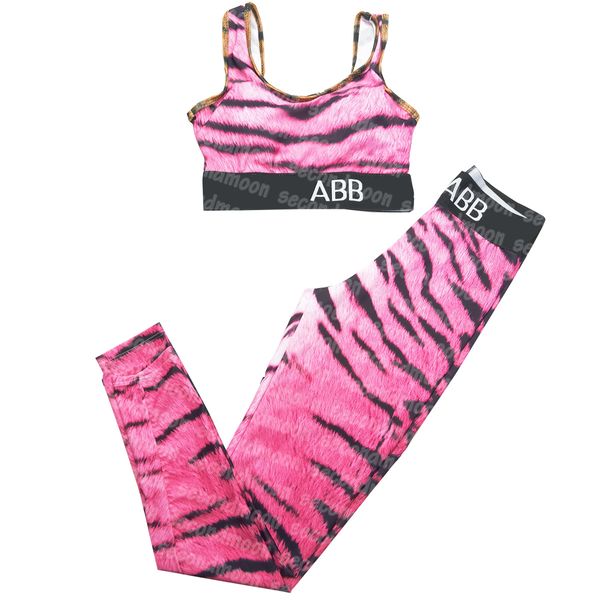 Tuta con stampa leopardata da donna Abbigliamento sportivo in due pezzi Lettere Stampate Abbigliamento sportivo Abiti estivi da yoga traspiranti