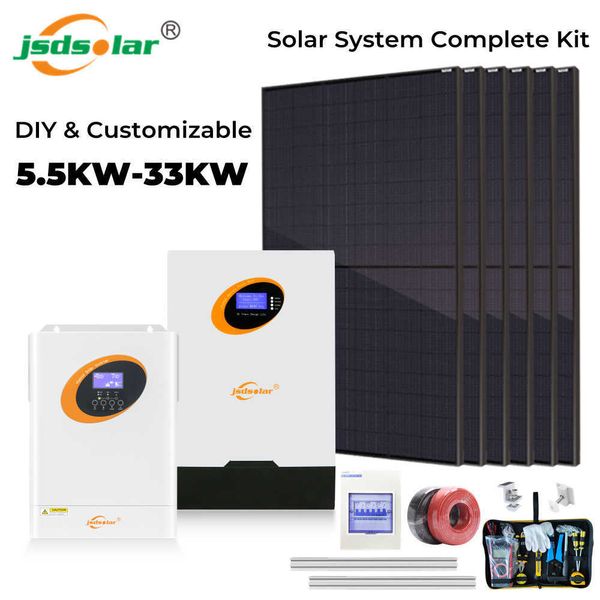 JSDSolar 5.5kW Sistema solar de 11kw para kit completo com o kit completo com o painel solar de inversor híbrido de bateria LifePO4