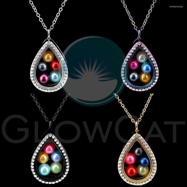 Colares pendentes Colar de vidro de gotas de água de água de água de 50 cm de aço para miçangas de 8 mm Pearl Memory Po Locket K1222