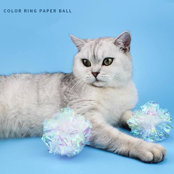 Giocattoli all'ingrosso Gatto colorato che squilla palla di carta Gatto Mylar Crinkle Balls Gatto giocattolo interattivo Palla sonora per gattino Gatto Squeak Toys