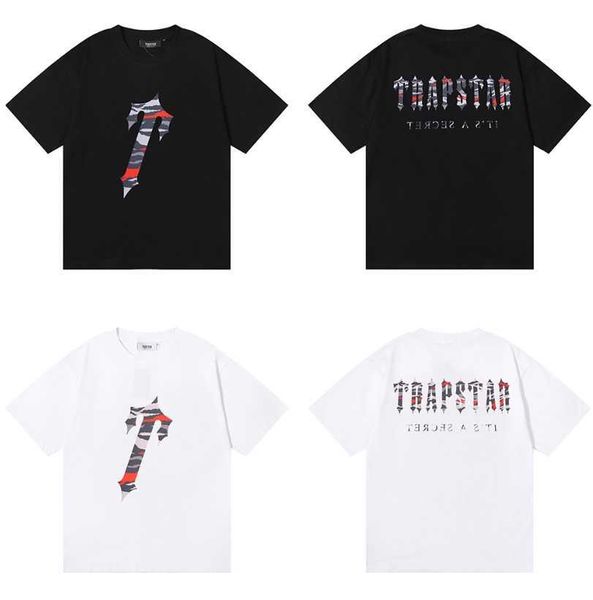 Дизайнерская модная одежда Tshirt Tees Trapstar Red Camo Letter Print Хлопок Свободный крой Пара Футболка с коротким рукавом Underlay Fashion Label Luxury Casual Cotton Street