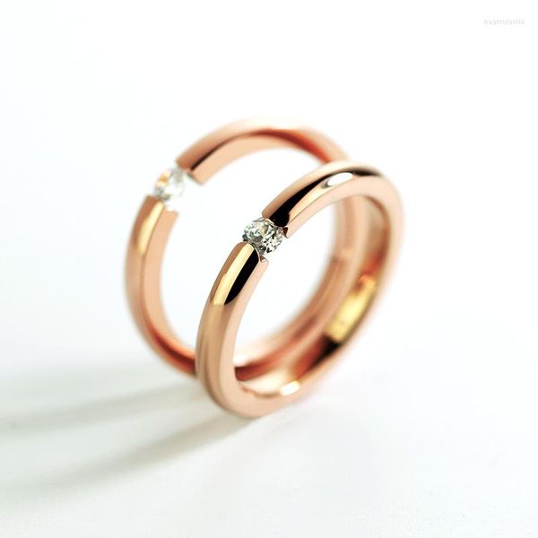 Fedi nuziali Finitura Anello zircone per donna Colore oro rosa Accessori in acciaio al titanio Elegante regalo di gioielli di fidanzamento di moda (GR252)