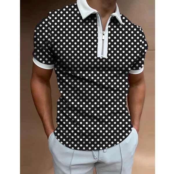 Herren Polos Modebekleidung Poloshirts Golf Polka Dot Print Casual Kurzarm T-Shirt Männer Umlegekragen Reißverschluss Shirt Tops 230508