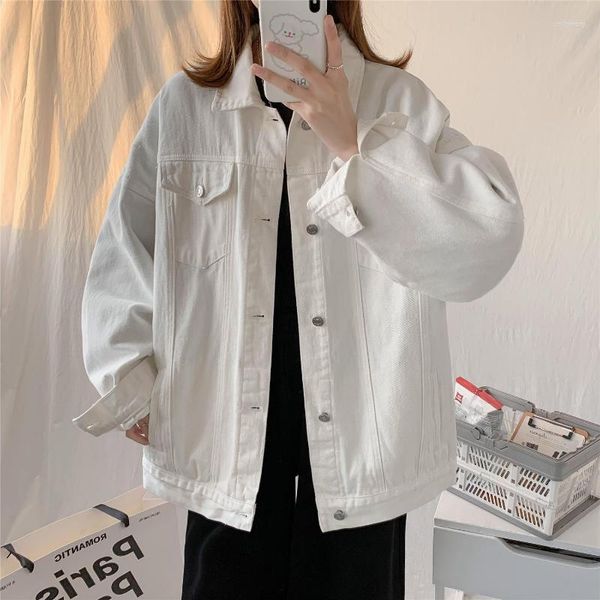 Giacche da donna Deeptown Denim Women Y2k Streetwear Coat Harajuku Fashion White Jean Jacket Donna Casual stile coreano Top oversize