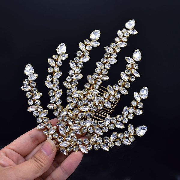 Pettine per capelli da donna con strass Clip da sposa Accessori per capelli da sposa Colore oro argento Tiara da sposa Copricapo fatto a mano per ragazza