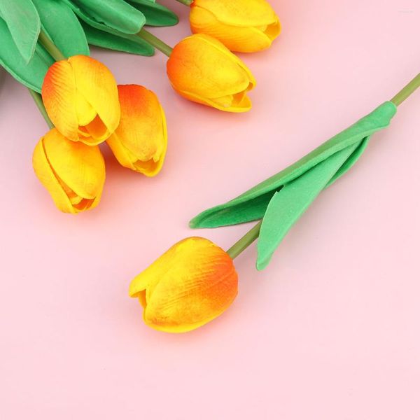 Dekorative Blumen, 10 Stück, lebensechte Blumen-Picks, Tulpen-Blumenstrauß, künstliche Tulpen, Mini-künstliche Kunststoff-Dekoration, künstliche Stängel, echte Haptik, Pu-Vase