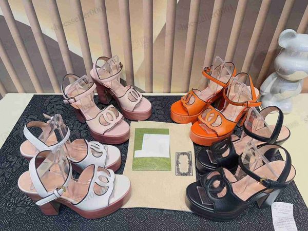 2023 New Designer für Frauen-Absatz-Sandalen Blockabsatz-Sandalen wasserdicht Tisch offene Spitze Schnalle Komfort Einkaufsbankett Leder Mode Luxus sli 18xa #