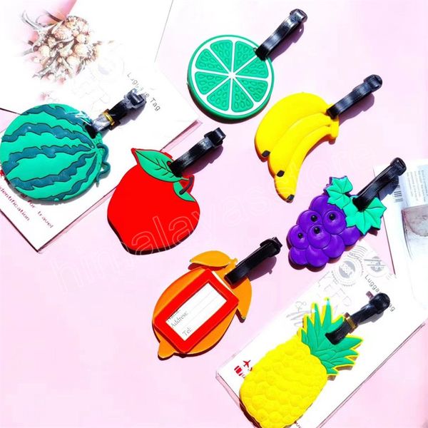 Accessori da viaggio Etichette per imbarco bagagli creativi Etichetta per bagagli Frutta Cartone animato PVC Gel Valigia ID Porta indirizzi Portatile