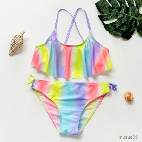 Zweiteilige Kinder Bademode Regenbogen Mädchen Bademode Baby Kinder Biquini Infantil Badeanzug Bikini Mädchen Neuer Sommer Badeanzug