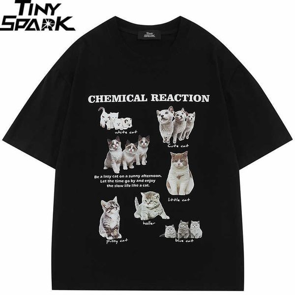 T-shirt da uomo 2023 T-shirt da uomo Streetwear Cats Family T-shirt grafica Harajuku T-shirt con stampa animalier Cotone Estate Casual Top Tee Nero Bianco J230509