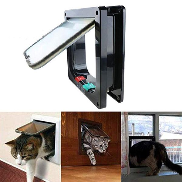 Gabbie per cani e gatti, porta a ribalta con finestra impermeabile con chiusura a chiave a 4 vie per animali di piccola taglia, gatti, cani, forniture per cancelli di sicurezza antifuga