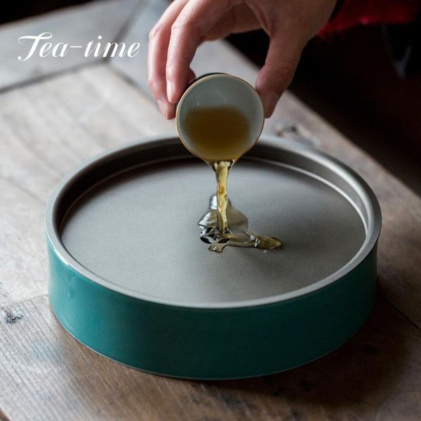 Teaware turquesa verde esmalte suporte de pote de chá capa de lata mesa de cerveja seca casa cerâmica armazenamento de água bandeja gaiwan cerimônia de chá kungfu