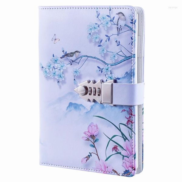 150mm estilo de impressão em cores chinesas Código de senha do diário de notebook Bloqueio grosso Manual Garota de papelaria requintada no bloco de notas