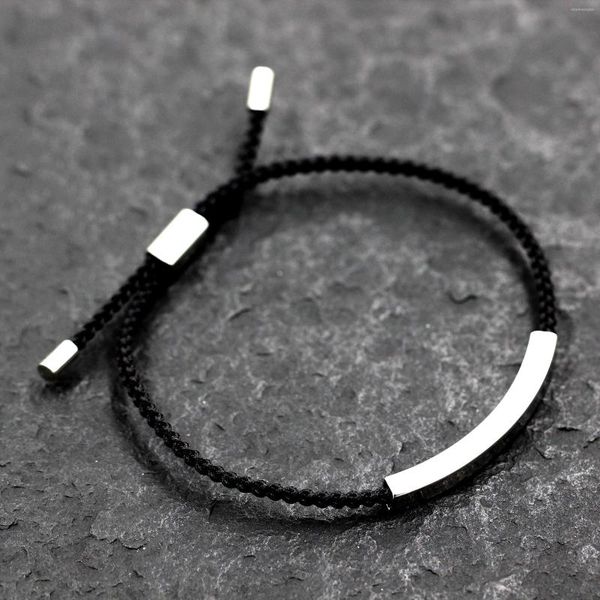 Charm Armbänder Fnixtar 5 Paar/Lot DIY Edelstahl mit gehäkeltem schwarzem Seil Name benutzerdefinierte Armreifen Schmuck für Damen Herren