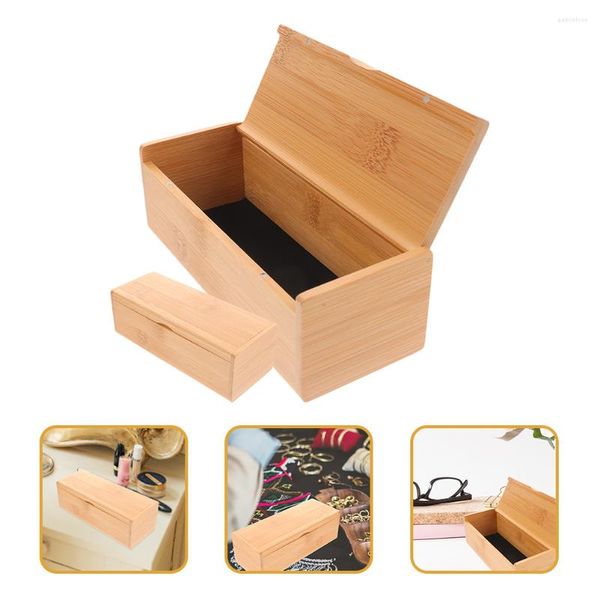 Confezione regalo 2 pezzi Scatola per occhiali in bambù Anello Organizzatore per gioielli Custodia per riporre oggetti artigianali