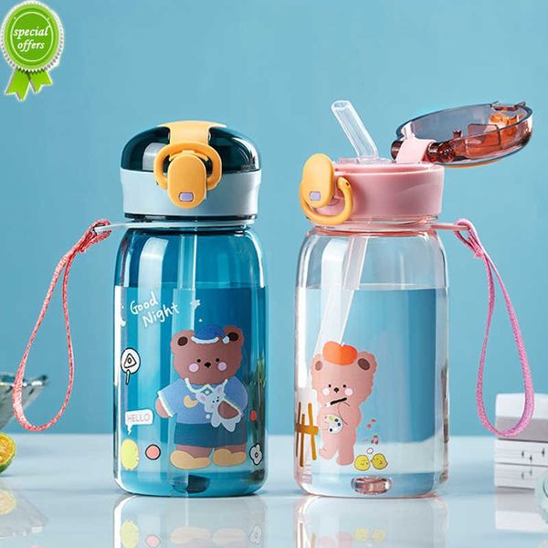 400 ml fofo de palha de água fofa para crianças desenho animado bpa bpa grátis garrafas de água à prova de vazamento urso ao ar livre garrafa infantil portátil