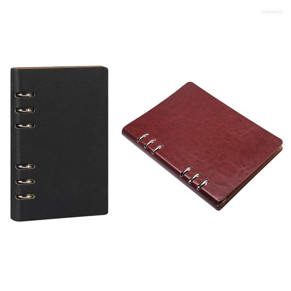 2pcs A5 Notebook 6 Buracos Cobrem anéis de fichário de couro solto de bolso Revista Black Brown