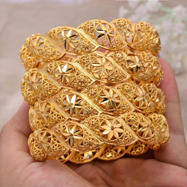 Charm Bracelets Bangls 4Pcslot Äthiopisches Afrika Goldfarben-Armbänder für Frauen-Blumen-Braut-Armband African Wedding Jewelry Middle East Items 230508