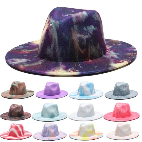 Berretti Fedora Cappelli per donna Uomo Cappellini a tesa larga Tie Dye Cappello invernale Panama Uomo Fascinator Multicolore Blu Bianco Infeltrito