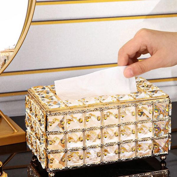 Doku Kutuları Peçeteler Lüks Altın Gümüş Kristal Kutu Masaüstü Kağıt Tutucu Vintage Dispenser Depolama Peçete Kılıfı Düzenleyici Süs Zanaat