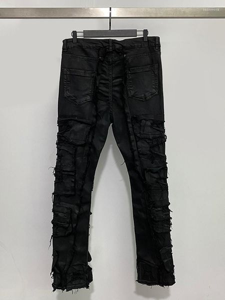Jeans masculinos Darkwear Men cobriu Multi Thread Decoration Crecking Pano de pano elástico High Street 2023 calças masculinas 2A5319
