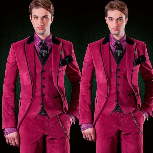 Ternos masculinos Blazers Terno de casamento para homens Luxo Aconda formal vestuário Velvet Classic Slim Male Blazer 3 Peças Costume de carnaval Terno de pico 230509