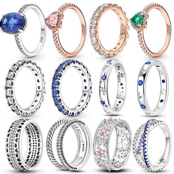 Anelli a fascia 2023 Nuovi anelli per le donne 100 925 Sterling Silver Star Moon Colorful Zircon Rings Fine Wedding Engagement Birthday Jewelry Gifts Z0509