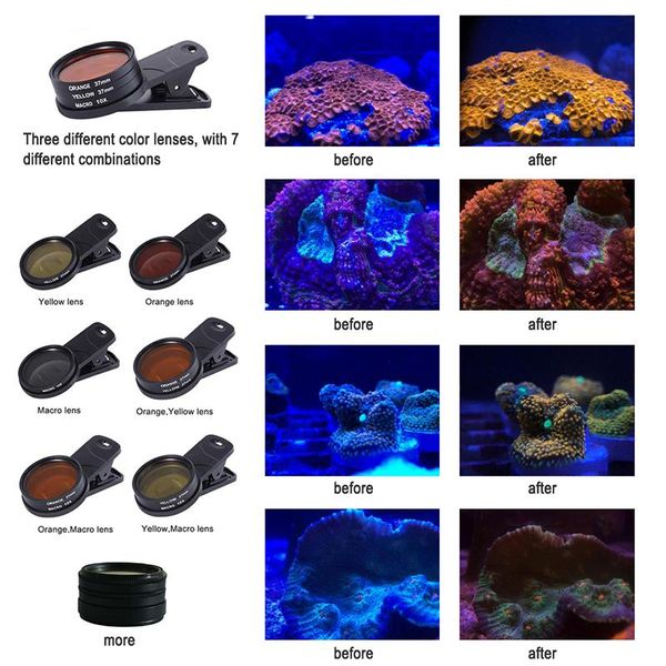 Peças ds aquário lentes gradientes tanque de peixes marinho água salgada mar coral reef câmera do telefone filtros macro terrário aquático