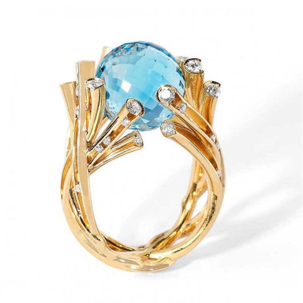 Anelli a fascia 2023 Milanbgirl Nuovo anello con ramo di sfera di cristallo blu per le donne Anniversario Festa Banchetto Gioielli Z0509