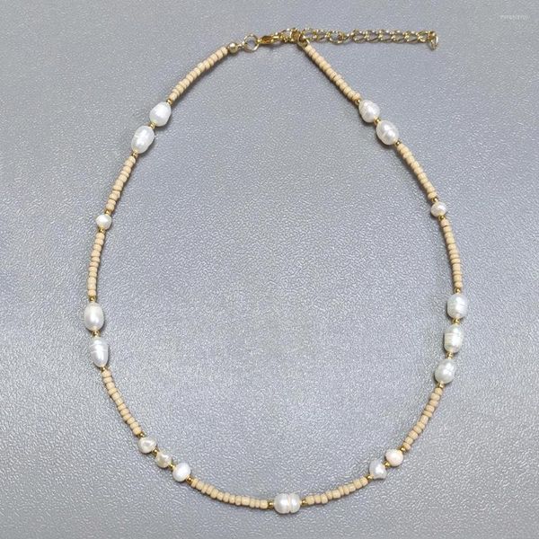 Girocollo Perline color kaki Collana mista di perle naturali irregolari Uomo Donna Classico Versatile Accessori di abbigliamento Regalo All'ingrosso