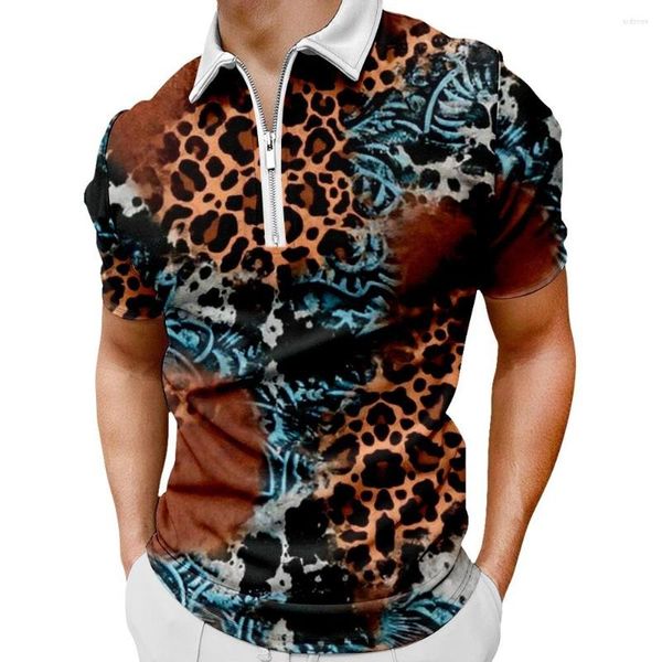 Erkekler Tişörtleri Sıradan Erkekler Polo Sokak Giyim Yaz Kısa Kollu Külot Moda Leopar Baskılı Plaj Üstleri Sweatshirt