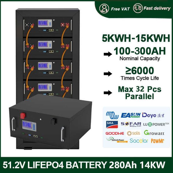 Batteria LiFePO4 48V 280Ah 200AH 100Ah 14KW 10KW CAN/RS485 Grado A Cella 32 Monitor PC in parallelo 6000+ Ciclo per il backup domestico