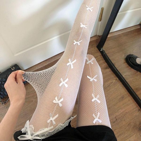 Женские носки JK Bow Fishnet Stockings Тонкие летние сексуальные колготки лолиты пустые красивые ноги Длинные трубки дно шелковые трусики