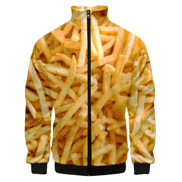 Giacche da uomo Creative Food Fries 3D stampato con cappuccio Felpa sportiva unisex Streetwear Pullover con cerniera Giacca casual personalizzata