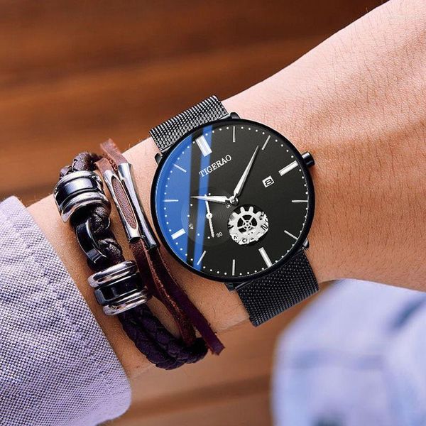 Нарученные часы ультра тонкие бренды часы для мужчин из нержавеющей стали дата часы водонепроницаемые световые часы мужские роскошные спортивные кварцевые запясть