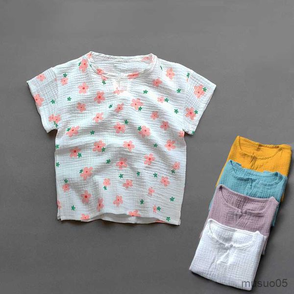 Camicie Bambini Ragazze Ragazzi T-shirt Estate Bambini Cotone Lino Soft Top Abbigliamento T-shirt Neonate Camicia a maniche corte