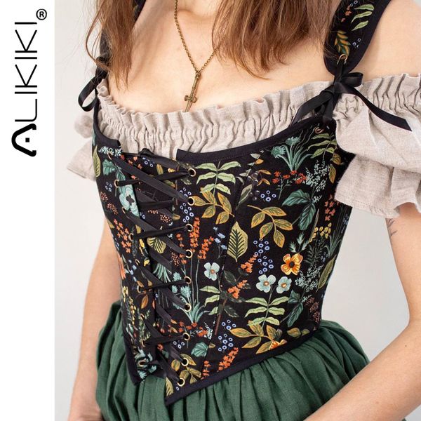 Kadın Tankları Camis Çiçek Baskı Vintage Korse Kadınlar Dantel Yukarı Buister mahsul üst kolsuz bandaj tank Top Seksi Göğüs Binder Camisole Mujer 230509