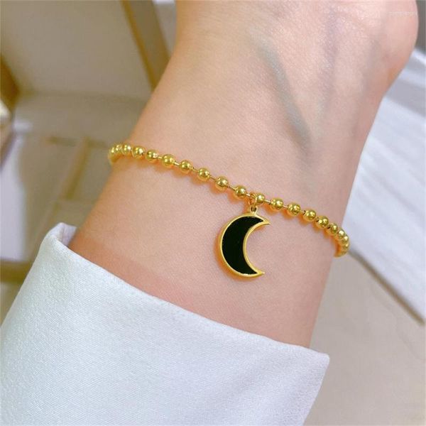 Gliederarmbänder Edelstahl Black Moon Armband für Frauen vergoldet verstellbar Modeschmuck einfache Crescent Pulsera