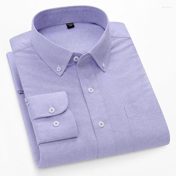 Freizeithemden für Herren Baumwolle Herren Langarm Oxford Luxus Hochwertiges Button-Down-Lila Weiß Blau Business-Hemd