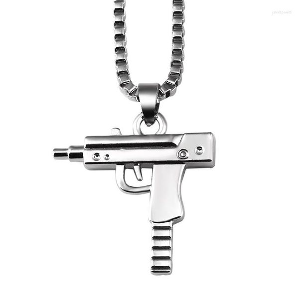 Colares pendentes de moda uzi pistola de colar para homens menino menino aço inoxidável hip hop exército link jóias masculinas