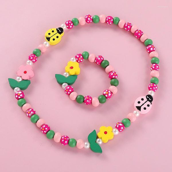 Strand 1 Juego de collares y pulseras de madera Lovely Sweet Plant Style Bead Girl Kids Material de seguridad de moda