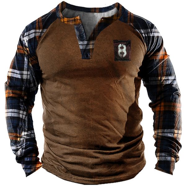 Herren Polos T-Shirt Letter 8 T-Shirt Henley Retro-Shirt Grafik Blau Grau 3D-Druck Plus Size Outdoor Lion Langarm 230508