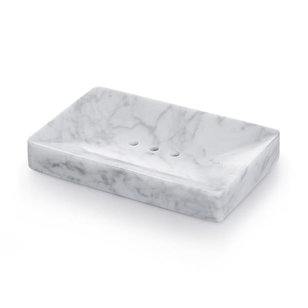 Piatti liscio lucido per piatto di sapone in marmo naturale naturale/porta spugna per trucco con foro drenante