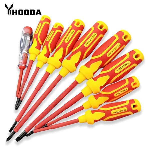 Schroevendraaier YIHOODA 9pcs 1000V conjunto de chave de fenda isolada com chave Phillips magnética ferramenta de bits de chave eletricista multiferramenta manual de reparo de trabalho