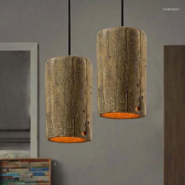 Pendelleuchten American Country Wood Cement Lights Fixture Industrial Retro Tree Droplight Home Indoor Lighting Cafes Pub Hanging